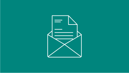 Icon Rückmeldung Bewerbung. Brief mit einem Zettel drin.